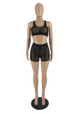 Pink Fashion Sexy Solid See-through U Neck Sleeveless Two Pieces