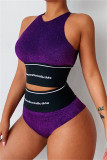 Purple Fashion Casual Letter Print Patchwork O Neck Sleeveless Two Pieces