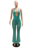 Green Fashion Sexy Patchwork Hollowed Out See-through Backless Spaghetti Strap Skinny Jumpsuits