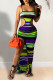 Purple Sexy Striped Print Hollowed Out Patchwork Cardigan Spaghetti Strap Sling Dress Dresses