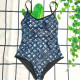 Blue Fashion Sexy Print Backless Swimwears