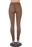 Khaki Sexy Casual Solid Hollowed Out See-through Regular Pencil Patchwork Bottoms