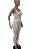 White Sexy Solid Patchwork U Neck Sleeveless Two Pieces
