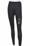 Black Fashion Sexy Solid Lace Patchwork See-through Skinny High Waist Pencil Trousers