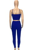 Blue Fashion Sexy adult Patchwork Solid Draped Two Piece Suits HOLLOWED OUT pencil Sleeveless Two Pieces