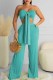 Cyan Sexy Casual Solid Bandage Backless Strapless Sleeveless Two Pieces
