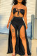 Black Sexy Casual Solid Bandage Hollowed Out Asymmetrical Strapless Sleeveless Two Pieces