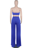 Colorful Blue Sexy Casual Solid Bandage Hollowed Out Asymmetrical Strapless Sleeveless Two Pieces