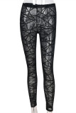 Black Fashion Sexy Patchwork See-through Skinny High Waist Pencil Trousers