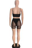 White Sexy Solid Hollowed Out Patchwork See-through Spaghetti Strap Sleeveless Two Pieces