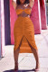 Orange Sexy Solid Backless Fold Strapless Sleeveless Two Pieces
