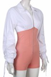 Apricot Fashion Casual Patchwork Hollowed Out Turndown Collar Skinny Romper