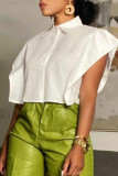Black Fashion Casual Solid Patchwork Shirt Collar Tops