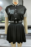Black Sexy Print Patchwork Buckle Short Sleeve Two Pieces