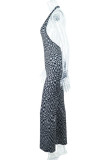 Black Fashion Sexy Print Patchwork Backless Halter Boot Cut Jumpsuits