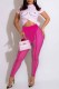 Rose Red Fashion Casual Sweet Print See-through O Neck Short Sleeve Two Pieces