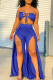 Colorful Blue Sexy Casual Solid Bandage Hollowed Out Asymmetrical Strapless Sleeveless Two Pieces