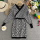 Black Fashion Elegant Letter Patchwork V Neck One Step Skirt Dresses