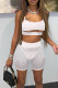 White Sexy Solid Hollowed Out Patchwork See-through Spaghetti Strap Sleeveless Two Pieces