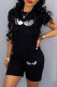 Black Fashion Casual Solid Patchwork O Neck Short Sleeve Two Pieces