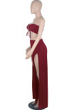 Colorful Blue Sexy Casual Solid Bandage Hollowed Out Asymmetrical Strapless Sleeveless Two Pieces