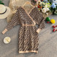Khaki Fashion Elegant Letter Patchwork V Neck One Step Skirt Dresses