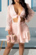 Pink Celebrities Solid Bandage Patchwork Flounce V Neck Long Sleeve Two Pieces