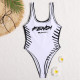 White Fashion Sexy Letter Backless Swimwears