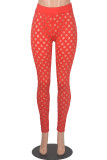 Red Sexy Casual Solid Hollowed Out See-through Regular Pencil Patchwork Bottoms