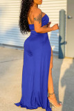 Colorful Blue Sexy Casual Solid Bandage Hollowed Out Asymmetrical Strapless Sleeveless Two Pieces