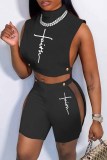 Orange Fashion Sexy Print Patchwork See-through Turtleneck Sleeveless Two Pieces
