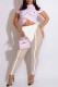 White Fashion Casual Sweet Print See-through O Neck Short Sleeve Two Pieces