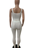 White Sexy Solid Patchwork U Neck Sleeveless Two Pieces