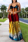 Black Sexy Casual Print Tie Dye Backless Spaghetti Strap Long Dress