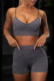 Dark Gray Casual Sportswear Solid Backless Vest Shorts Two Piece Set