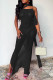 Black Sexy Solid Patchwork See-through Backless Asymmetrical Collar One Step Skirt Dresses