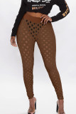 Black Sexy Casual Solid Hollowed Out See-through Regular Pencil Patchwork Bottoms