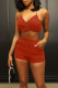 Red Sexy Solid Patchwork Halter Sleeveless Two Pieces
