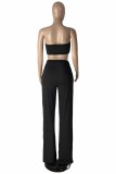 Cyan Sexy Casual Solid Bandage Backless Strapless Sleeveless Two Pieces