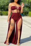 Colorful Blue Sexy Casual Solid Bandage Hollowed Out Asymmetrical Strapless Sleeveless Two Pieces