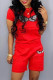 Red Fashion Casual Solid Patchwork O Neck Short Sleeve Two Pieces