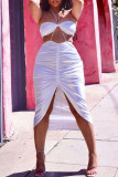 Red Sexy Solid Backless Fold Strapless Sleeveless Two Pieces