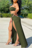 Colorful Blue Sexy Casual Solid Bandage Hollowed Out Asymmetrical Strapless Sleeveless Two Pieces