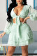 Green Celebrities Solid Bandage Patchwork Flounce V Neck Long Sleeve Two Pieces
