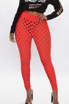 Red Sexy Casual Solid Hollowed Out See-through Regular Pencil Patchwork Bottoms