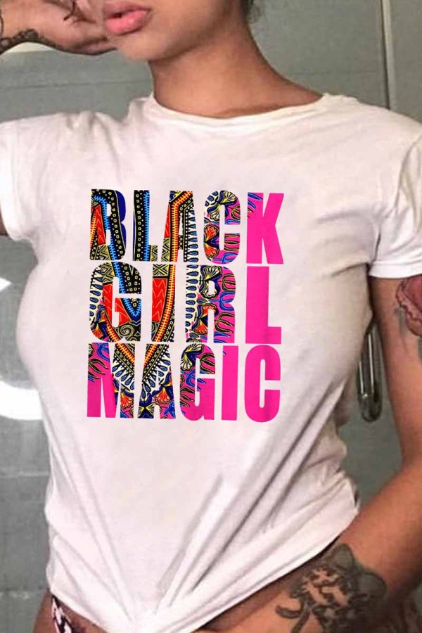 White Pink Fashion Casual Letter Print Basic O Neck T-Shirts