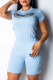 Light Blue Fashion Casual Solid Patchwork O Neck Short Sleeve Two Pieces