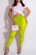 Fluorescent Green Fashion Casual Sweet Print See-through O Neck Short Sleeve Two Pieces