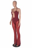 Color Blue Sexy Patchwork Bandage Hollowed Out See-through Backless Spaghetti Strap Skinny Jumpsuits
