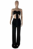 Cyan Sexy Casual Solid Bandage Backless Strapless Sleeveless Two Pieces